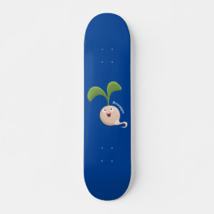 Cute happy seed sprout cartoon illustration skateboard