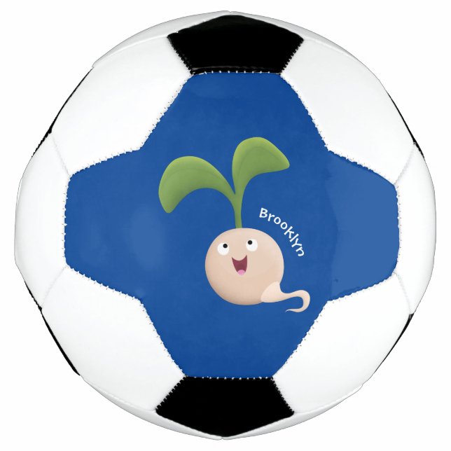 Cute happy seed sprout cartoon illustration soccer ball (Front)