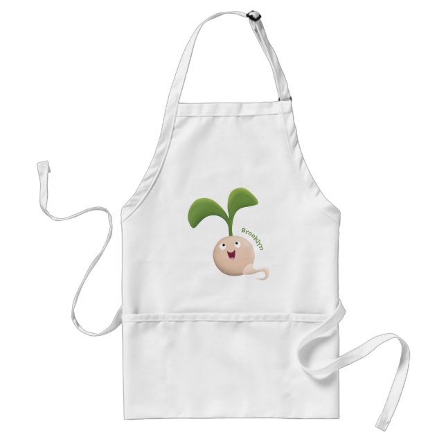 Cute happy seed sprout cartoon illustration standard apron (Front)