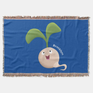 Cute happy seed sprout cartoon illustration throw blanket