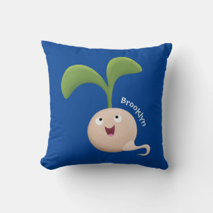 Cute happy seed sprout cartoon illustration throw pillow