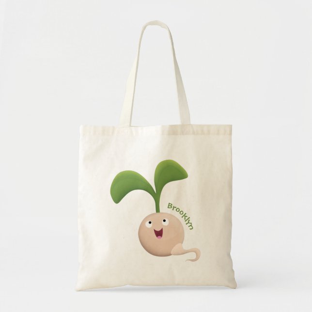Cute happy seed sprout cartoon illustration  tote bag (Front)
