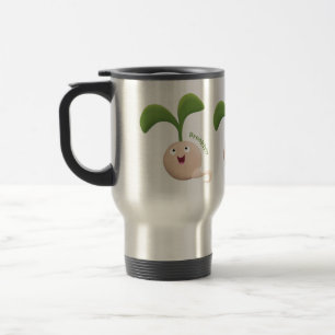 Cute happy seed sprout cartoon illustration travel mug
