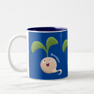 Cute happy seed sprout cartoon illustration Two-Tone coffee mug