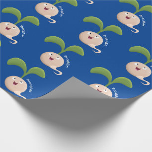 Cute happy seed sprout cartoon illustration wrapping paper