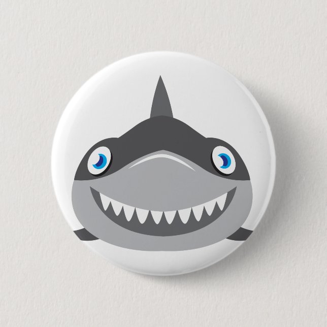 cute happy shark face 2 inch round button (Front)
