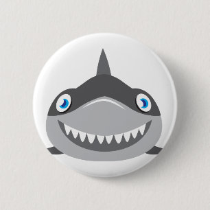 cute happy shark face 2 inch round button