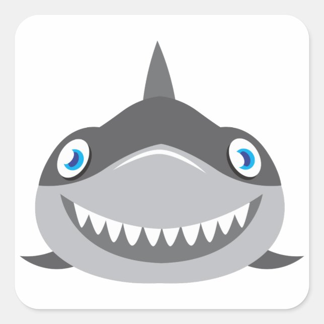 cute happy shark face square sticker (Front)