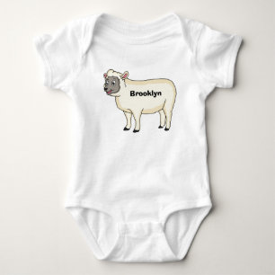 Cute happy sheep cartoon illustration baby bodysuit