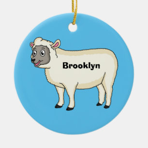 Cute happy sheep cartoon illustration ceramic ornament