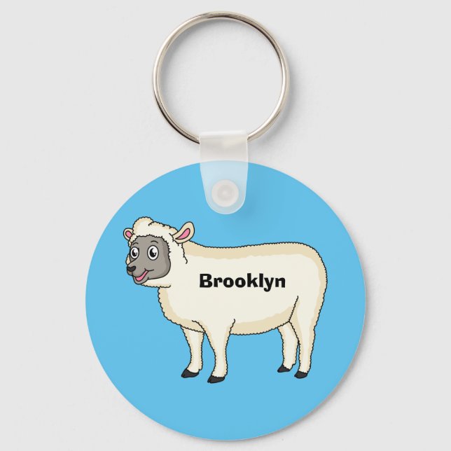 Cute happy sheep cartoon illustration keychain (Front)