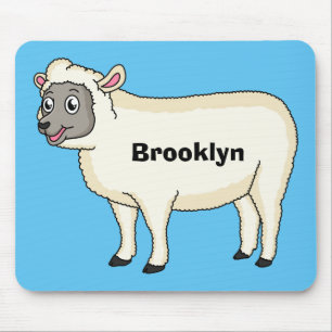 Cute happy sheep cartoon illustration mouse pad