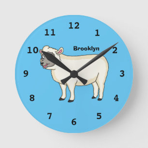 Cute happy sheep cartoon illustration round clock