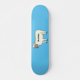 Cute happy sheep cartoon illustration skateboard