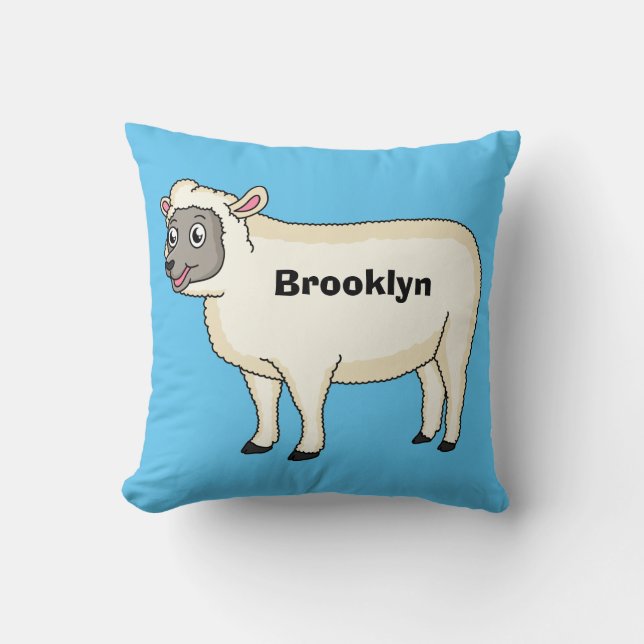 Cute happy sheep cartoon illustration  throw pillow (Front)