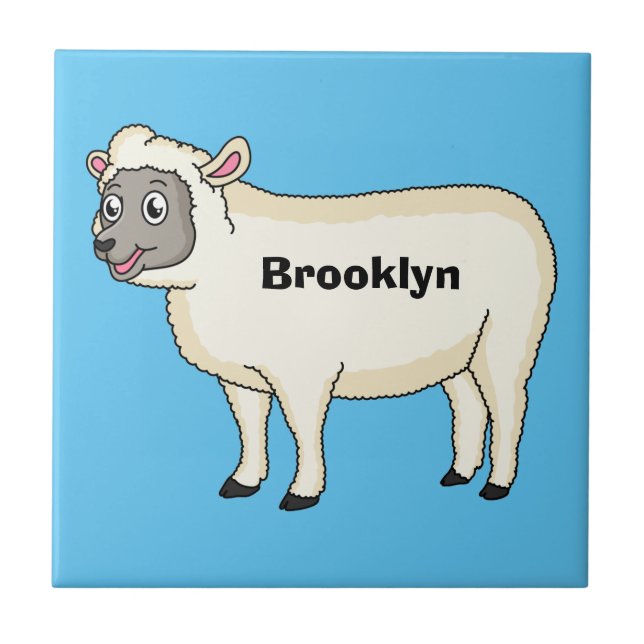 Cute happy sheep cartoon illustration  tile (Front)