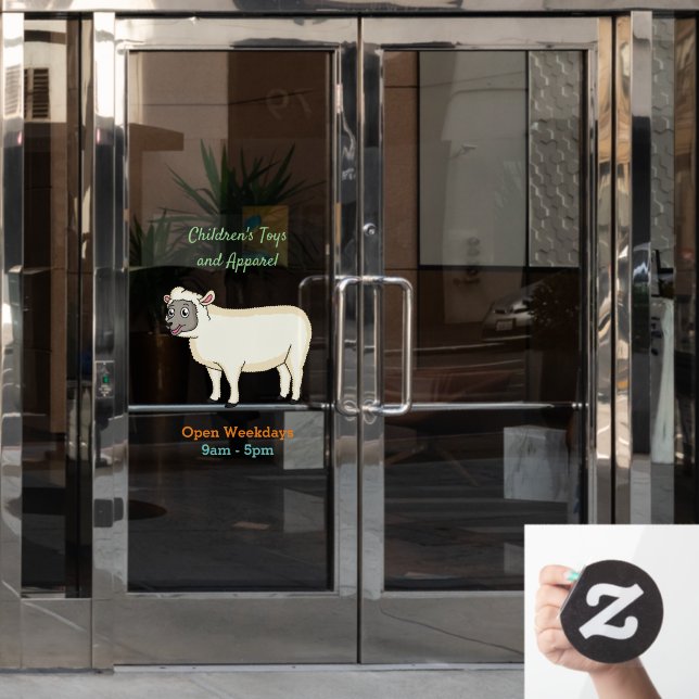 Cute happy sheep cartoon illustration window cling (Office Door)