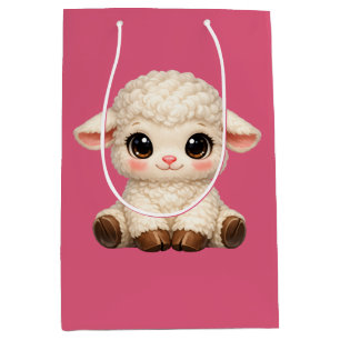 Cute Happy Sheep with Big Eyes Kawaii Farm Animal Medium Gift Bag