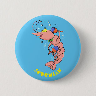 Cute happy shrimp, prawn cartoon 2 inch round button