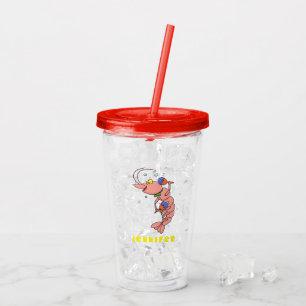 Cute happy shrimp, prawn cartoon acrylic tumbler