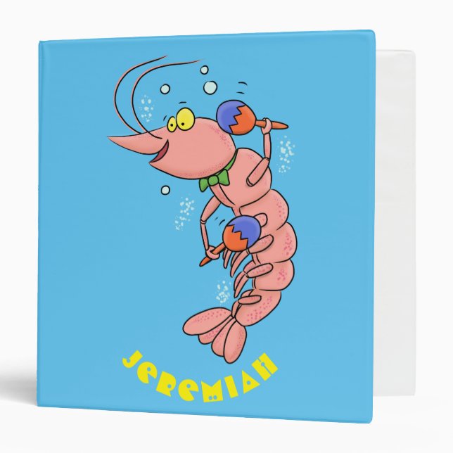 Cute happy shrimp, prawn cartoon binder (Front/Inside)
