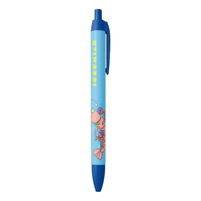 Cute happy shrimp, prawn cartoon black ink pen (Bottom (Vertical))
