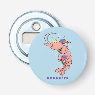 Cute happy shrimp, prawn cartoon bottle opener