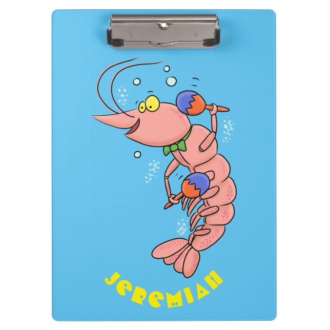 Cute happy shrimp, prawn cartoon clipboard (Front)