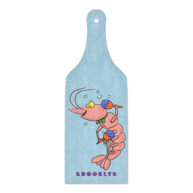 Cute happy shrimp, prawn cartoon cutting board (Front)