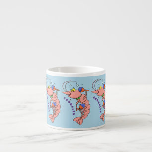Cute happy shrimp, prawn cartoon espresso cup