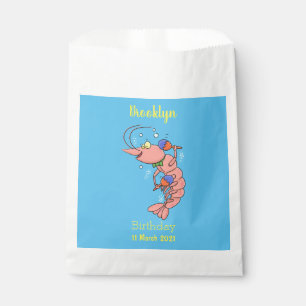 Cute happy shrimp, prawn cartoon favour bag