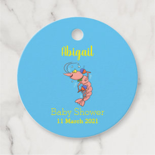 Cute happy shrimp, prawn cartoon  favour tags