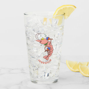 Cute happy shrimp, prawn cartoon glass