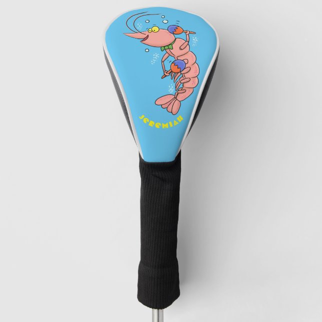 Cute happy shrimp, prawn cartoon golf head cover (Front)