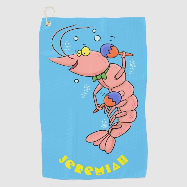 Cute happy shrimp, prawn cartoon  golf towel (Front)