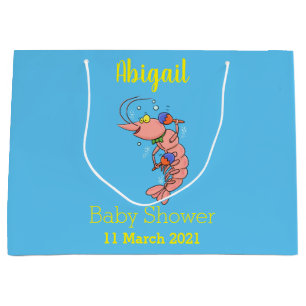 Cute happy shrimp, prawn cartoon large gift bag