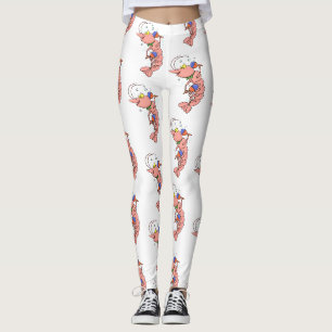 Cute happy shrimp, prawn cartoon leggings