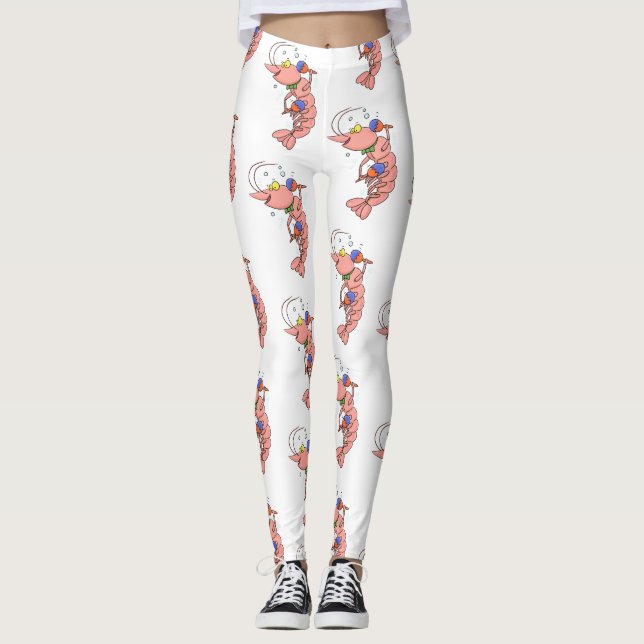Cute happy shrimp, prawn cartoon leggings (Front)