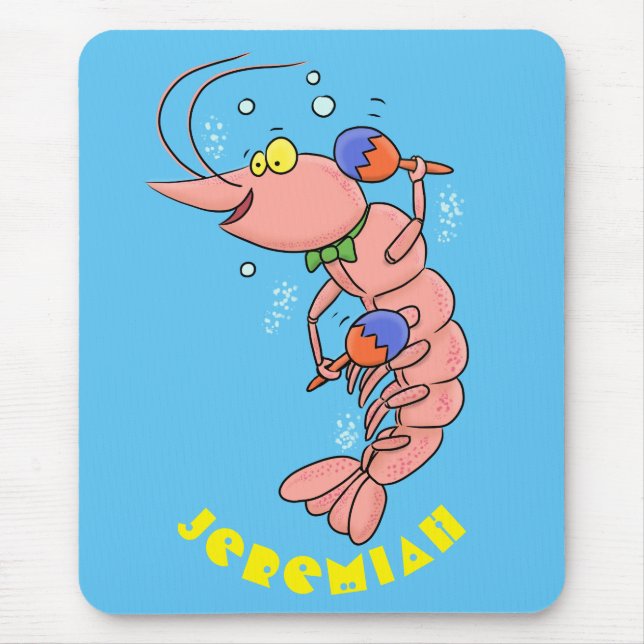 Cute happy shrimp, prawn cartoon mouse pad (Front)
