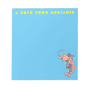 Cute happy shrimp, prawn cartoon notepad