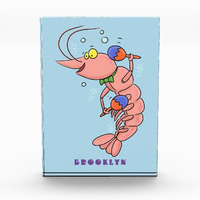 Cute happy shrimp, prawn cartoon photo block (Front)