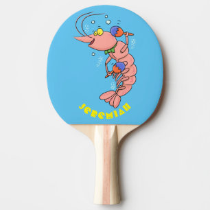 Cute happy shrimp, prawn cartoon ping pong paddle