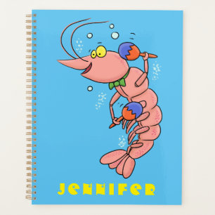 Cute happy shrimp, prawn cartoon planner