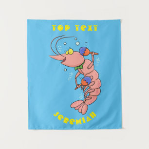 Cute happy shrimp, prawn cartoon tapestry