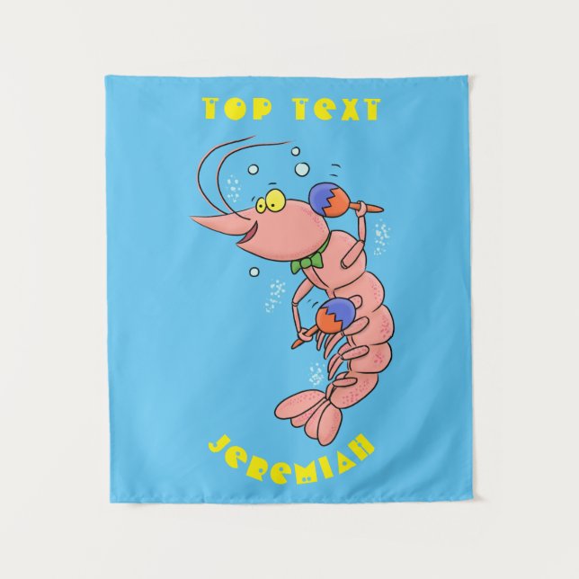 Cute happy shrimp, prawn cartoon tapestry (Front)