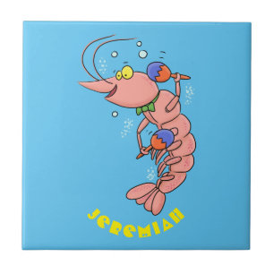 Cute happy shrimp, prawn cartoon tile