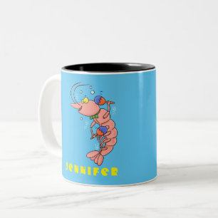 Cute happy shrimp, prawn cartoon Two-Tone coffee mug