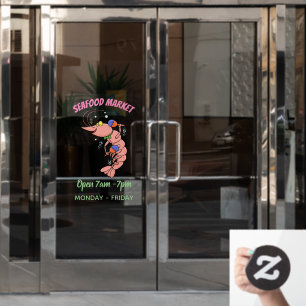 Cute happy shrimp, prawn cartoon window cling