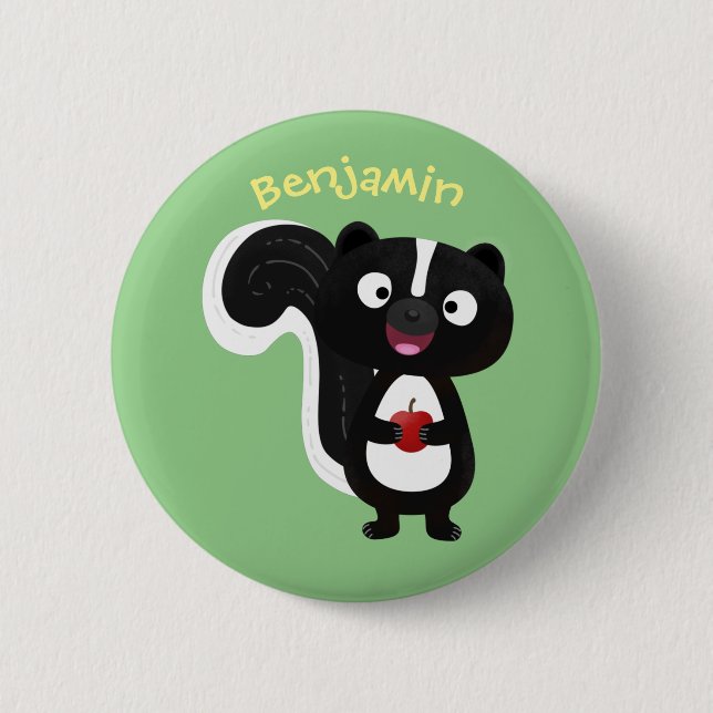 Cute happy skunk cartoon illustration 2 inch round button (Front)
