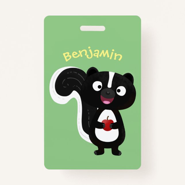 Cute happy skunk cartoon illustration badge (Front)